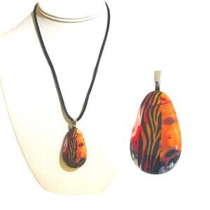 Pendant Fiery Studio Glass Art Nolan Miller Silk Cord Necklace Fused